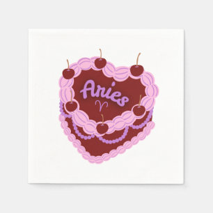 Serviette En Papier Aries Zodiac Pastel Coeur Gâteau d'anniversaire