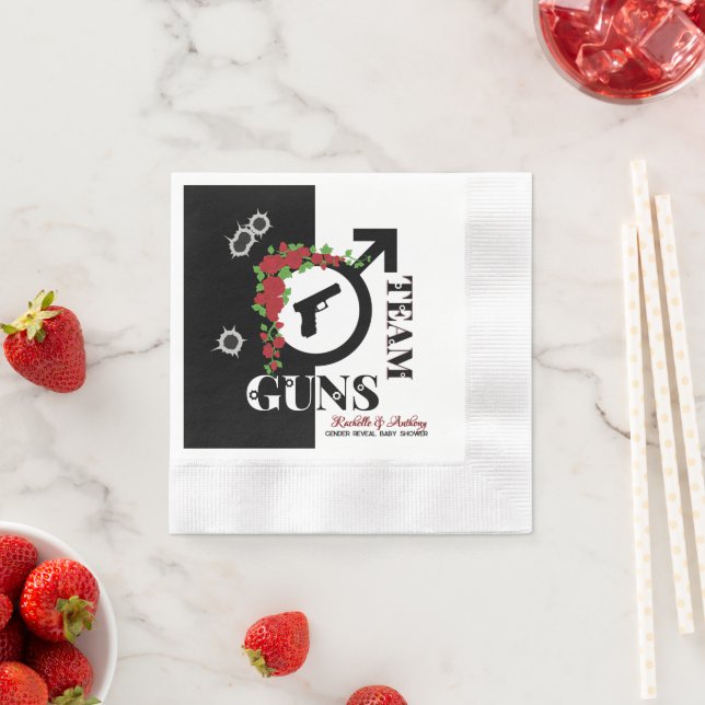 Serviette En Papier Armes à feu ou Roses Baby shower de révélation de  (En situation)