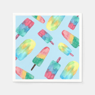 Serviette En Papier Arrière - plan bleu Aquarelle Popsicles colorés