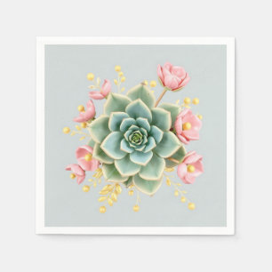Serviette En Papier Arrière - plan bleu doux avec vert Succulent et ro