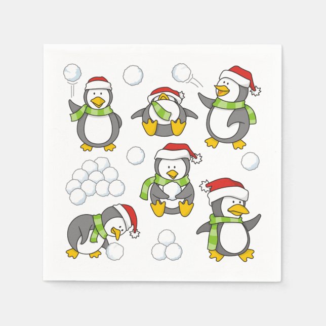 Serviette En Papier Arrière - plan de pingouins de Noël (Devant)