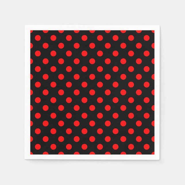 Serviette En Papier Arrière - plan noir Pois rouges (Devant)