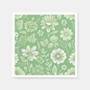 Serviette En Papier Arrière - plan vert clair avec fleurs Vintages