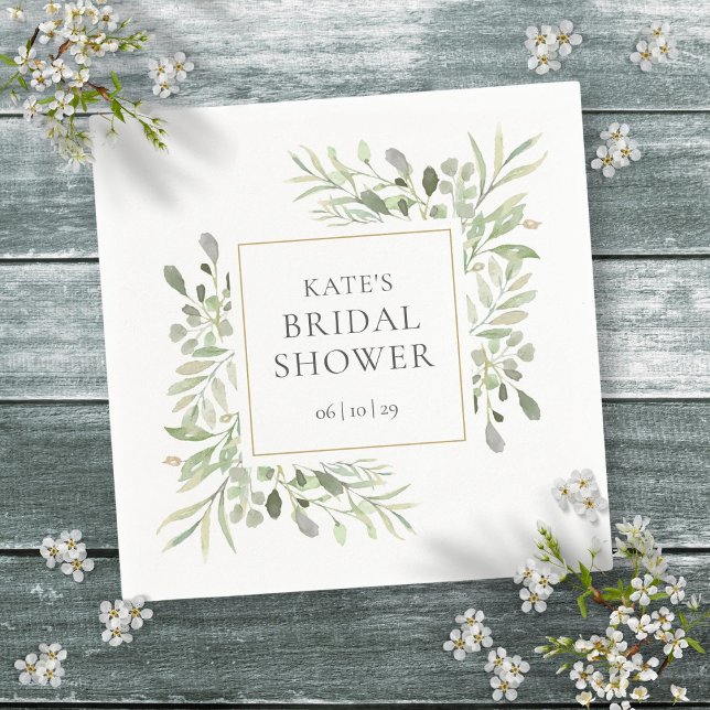 Serviette En Papier Arrosage Aquarelle Baby Shower Nuptiale (Greenery Watercolor Bridal Shower Napkins)