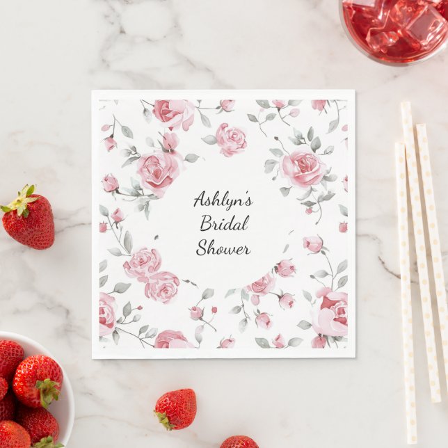 Serviette En Papier Arrosage de mariage floral de roses roses (En situation)