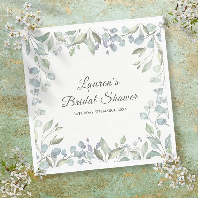 Serviette En Papier Arrosage Floral Aquarelle Fête de Mariée (Greenery Watercolor Floral Bridal Shower Napkins)