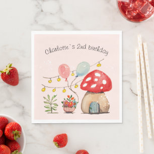 Serviette En Papier Art à l'aquarelle Champignon et Fleurs Mignons