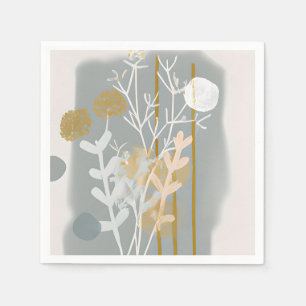 Serviette En Papier Art abstrait botanique minimaliste gris et or