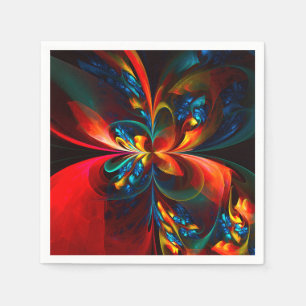 Serviette En Papier Art abstrait floral moderne motif orange bleu #14