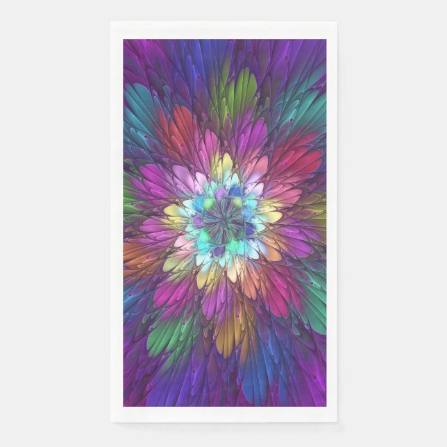 Serviette En Papier Art abstrait fractal de fleurs psychédéliques colo (Devant)