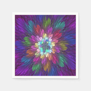 Serviette En Papier Art abstrait fractal de fleurs psychédéliques colo