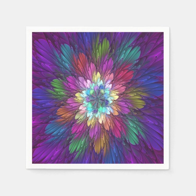 Serviette En Papier Art abstrait fractal de fleurs psychédéliques colo (Devant)