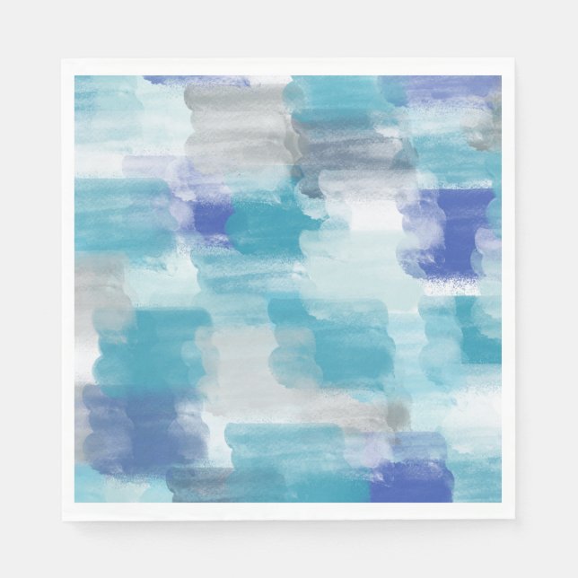 Serviette En Papier Art abstrait moderne aquarelle turquoise et gris  (Devant)