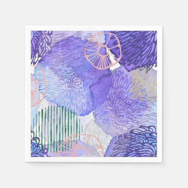 Serviette En Papier Art abstrait moderne bleu et violet (Devant)