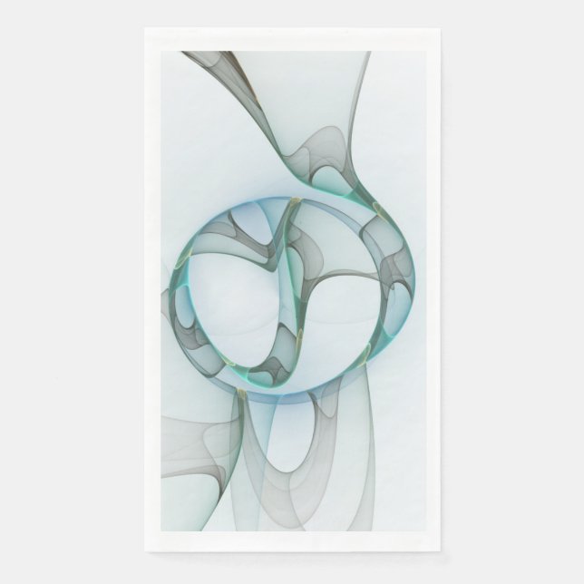 Serviette En Papier Art Abstrait moderne Fractal Bleu Turquoise Gris (Devant)