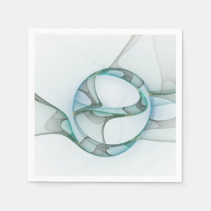 Serviette En Papier Art Abstrait moderne Fractal Bleu Turquoise Gris