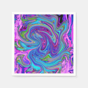 Serviette En Papier Art abstrait rétro groovy bleu, rose et violet