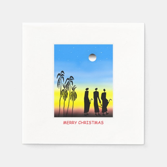 Serviette En Papier Art africain, Joyeux Noël, (Devant)