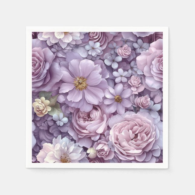 Serviette En Papier Art Botanique Pastel Rose et Violet Dense (Devant)