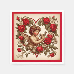 Serviette En Papier art d'amour de la Saint-Valentin vintage cupidon