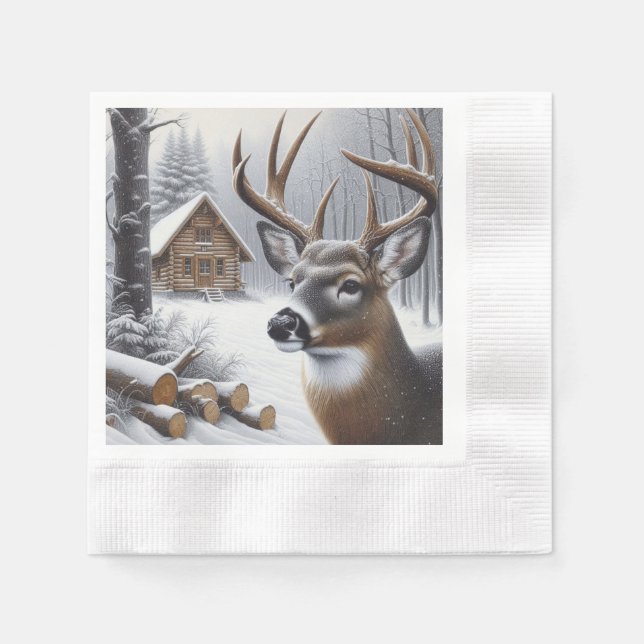 Serviette En Papier Art de cerf/buck d'hiver (Devant)