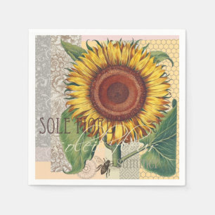Serviette En Papier Art de fleur de damas vintage tournesol
