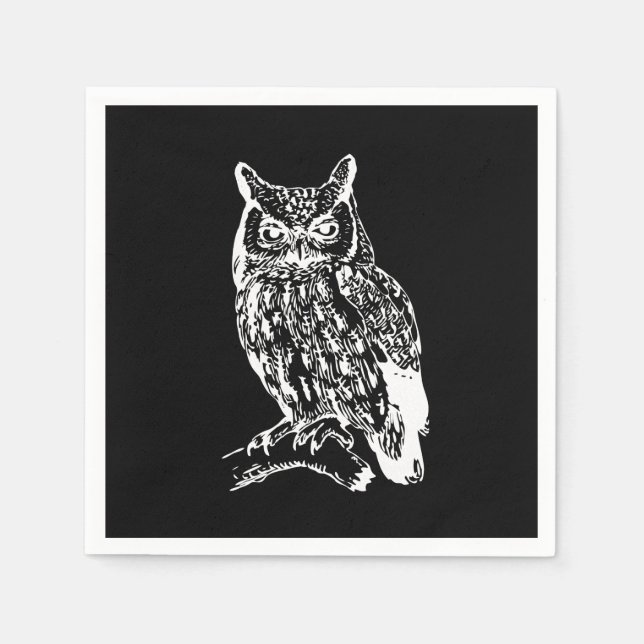 Serviette En Papier Art de hibou noir et blanc (Devant)