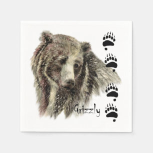 Serviette En Papier Art de nature de faune d'ours gris d'aquarelle