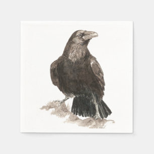Serviette En Papier Art de nature d'oiseau de Raven d'aquarelle
