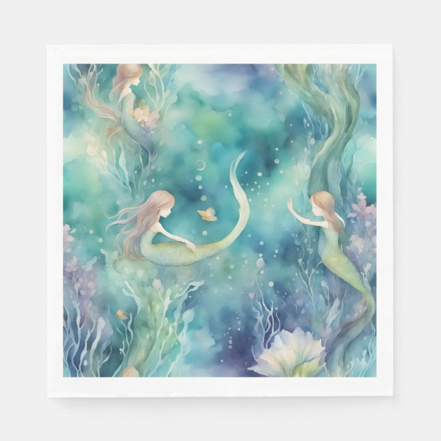 Serviette En Papier art de sirènes à l'aquarelle  (Devant)