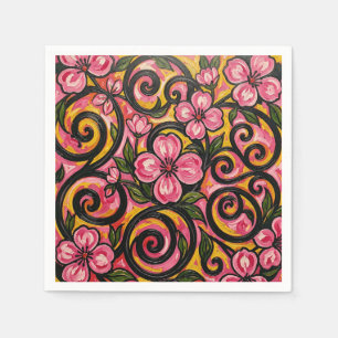 Serviette En Papier Art de tourbillon floral rose vibrant