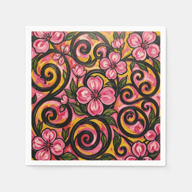 Serviette En Papier Art de tourbillon floral rose vibrant (Devant)