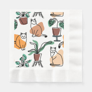 Serviette En Papier Art de trait dessin chats et fleurs