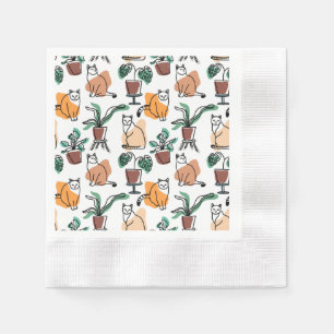 Serviette En Papier Art de trait dessin chats et fleurs