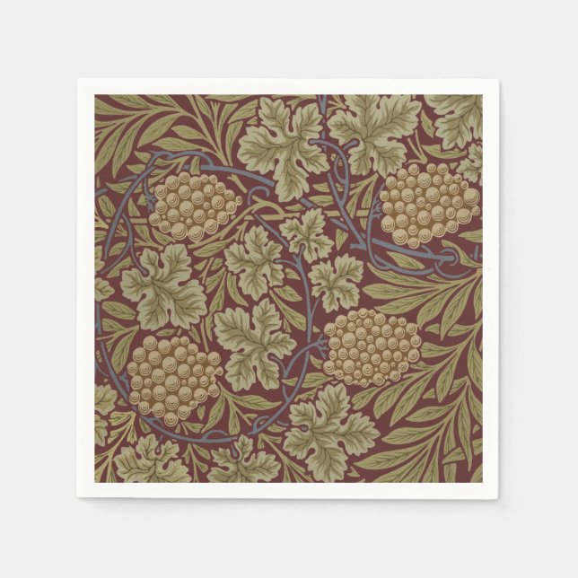 Serviette En Papier Art de vigne rouge vert William Morris (Devant)