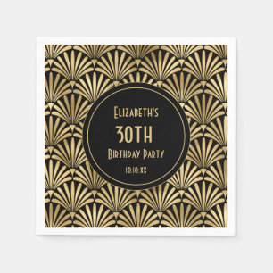 Serviette En Papier Art Déco Black and Gold 30e anniversaire