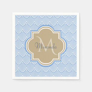 Serviette En Papier Art Déco Bleu clair Balances de poisson Tan Monogr