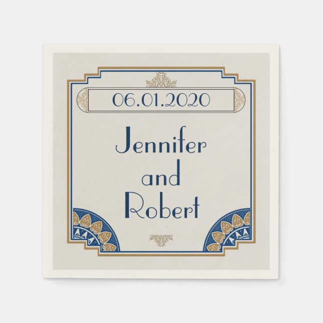 Serviette En Papier Art Déco Gold Marine Posh Mariage Napkin (Devant)