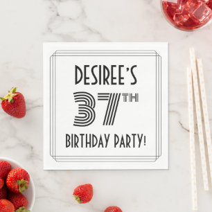 Serviette En Papier Art Déco Inspiré 37ème Anniversaire Fête, Nom pers