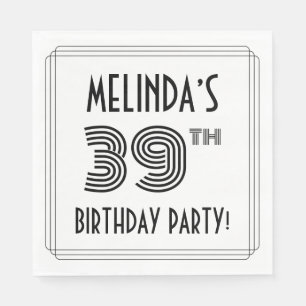 Serviette En Papier Art Déco Inspiré 39ème Anniversaire Fête, Nom pers