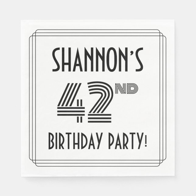 Serviette En Papier Art Déco Inspiré 42e fête d'anniversaire, Nom pers (Devant)