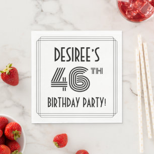 Serviette En Papier Art Déco Inspiré 46ème Anniversaire Fête, Nom pers