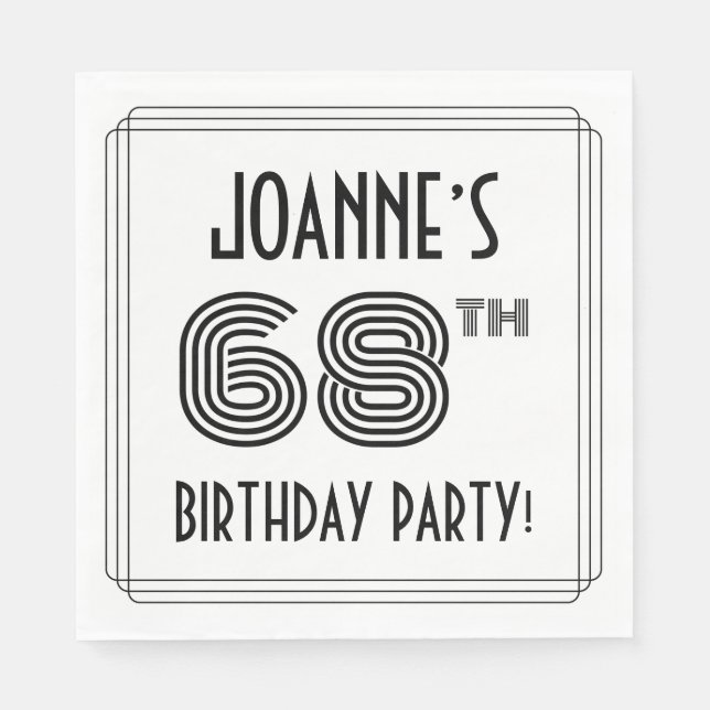 Serviette En Papier Art Déco Inspiré 68ème Anniversaire Fête, Nom pers (Devant)
