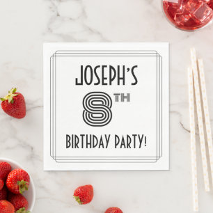 Serviette En Papier Art Déco Inspiré 8e fête d'anniversaire, Nom perso