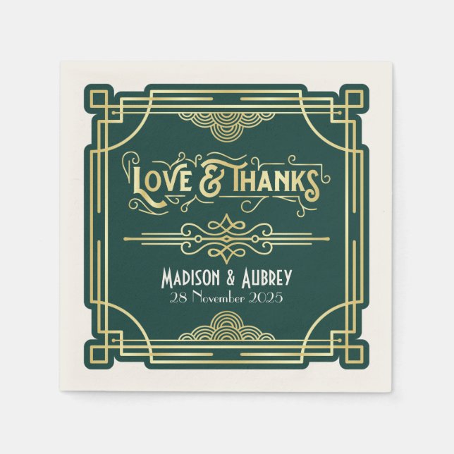 Serviette En Papier Art Déco Mariage Elegant Gold Green Gatsby (Devant)