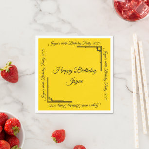 Serviette En Papier Art déco noir sur or fête d'anniversaire