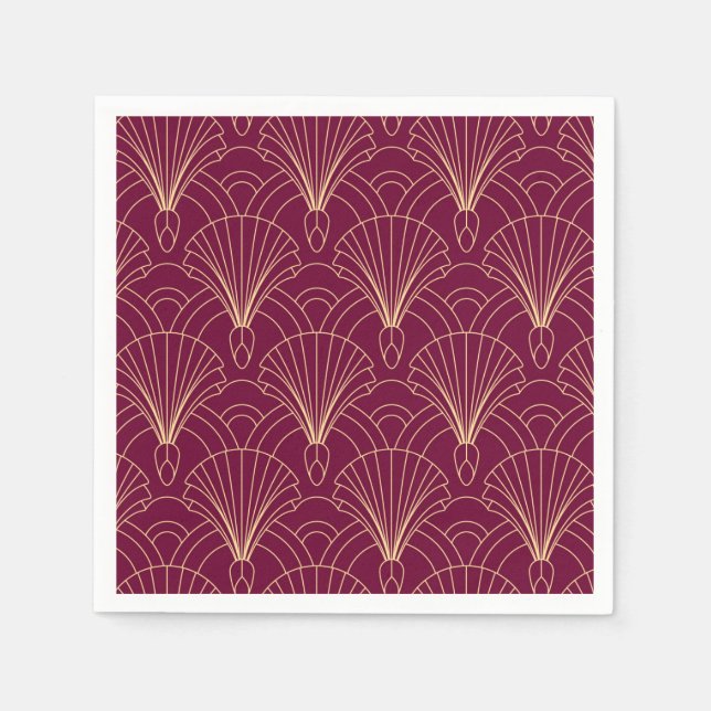 Serviette En Papier Art Deco pattern with gold geometric fan motifs  (Devant)