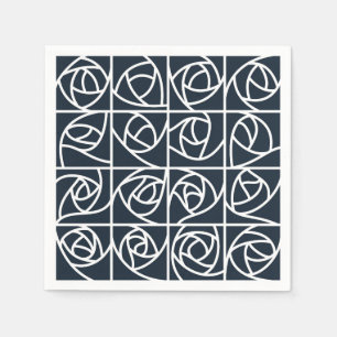 Serviette En Papier Art Déco Rose Carrés Stylisé Floral bleu marine