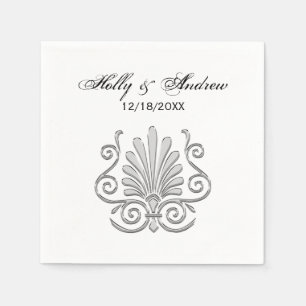 Serviette En Papier Art Déco Vintage Plume d'Argent Arabesque