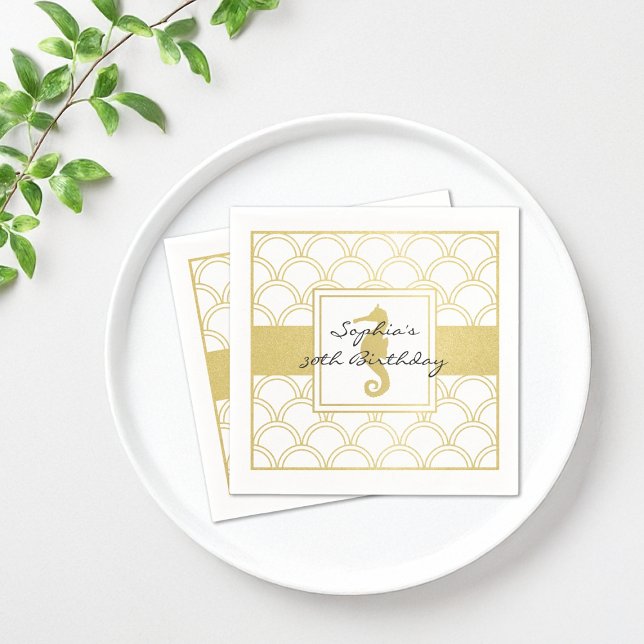 Serviette En Papier Art Déco Wave Gold Parties scintillant Seahorse Be (Créateur téléchargé)